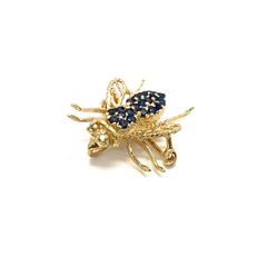 Sapphire Gold-Diamond-Stone Brooch 2 Diamonds .02 Carat T.W. 14K Yellow Gold